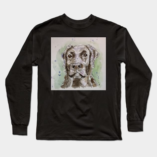 Black Labrador line art. Long Sleeve T-Shirt by DebTheZeb